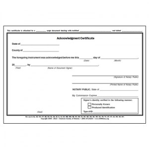 Acknowledgment Certificate Pad