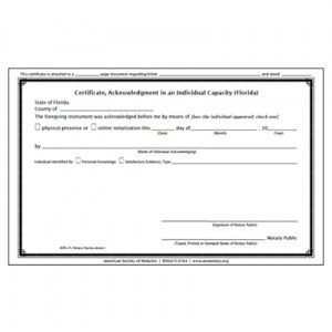 Acknowledgment Certificate Pad (Individual Capacity)