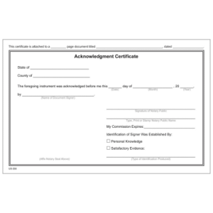 Acknowledgment Certificate Pad